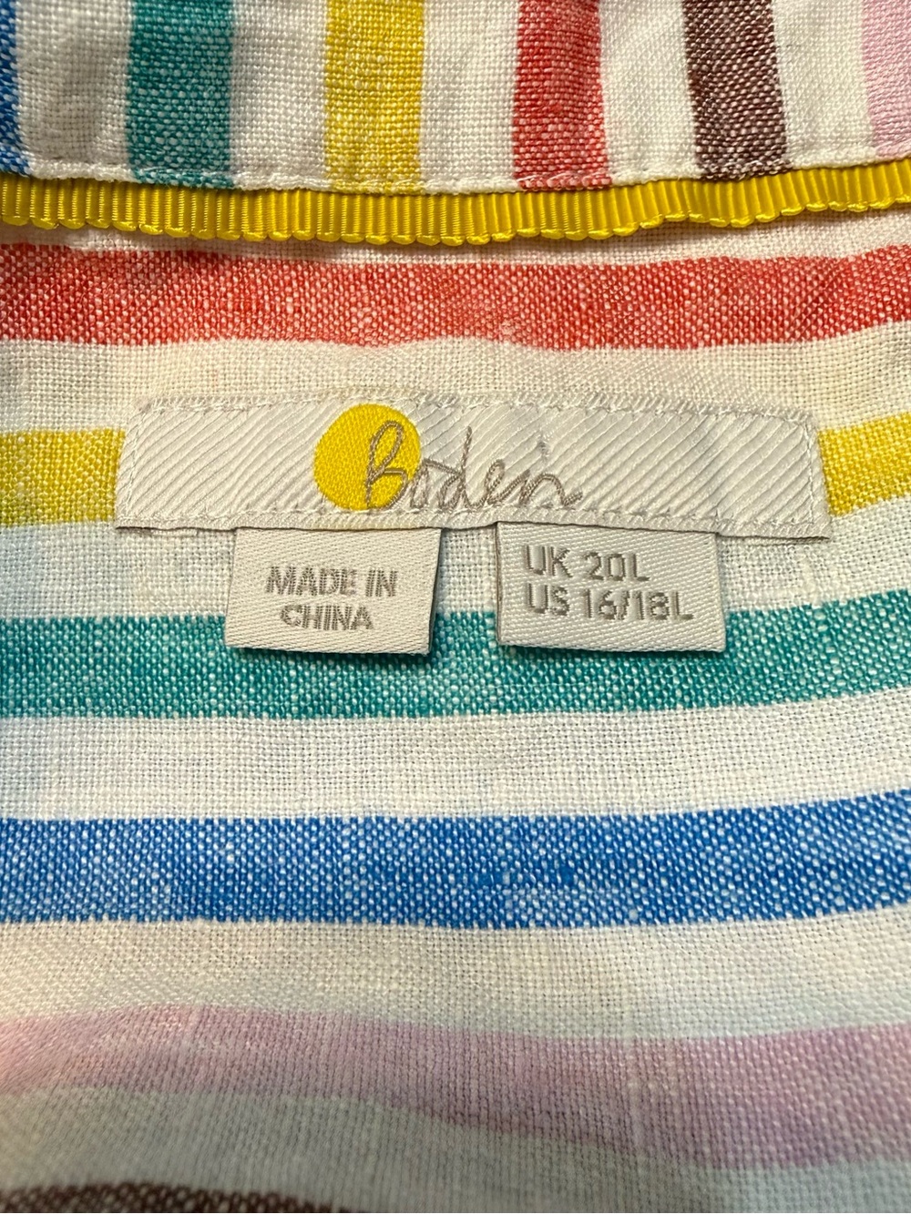 Boden 100% Linen Striped Blouse Multicolor Short Sleeve Relaxed Fit Size 18 - Picture 8 of 10